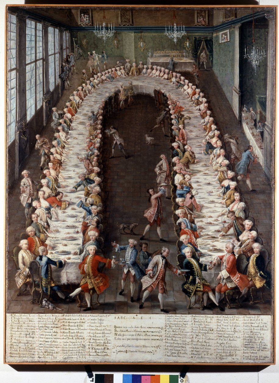 Darstellung eines Banketts, organisiert von der Familie Nani. Gemälde aus dem 18. Jahrhundert von Italian School