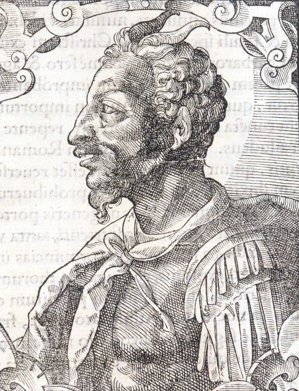 Porträt von Attila aus dem Werk von Bernardino Corio „Elogia Virorum Illustris“, Mailand 16. Jahrhundert. von Italian School