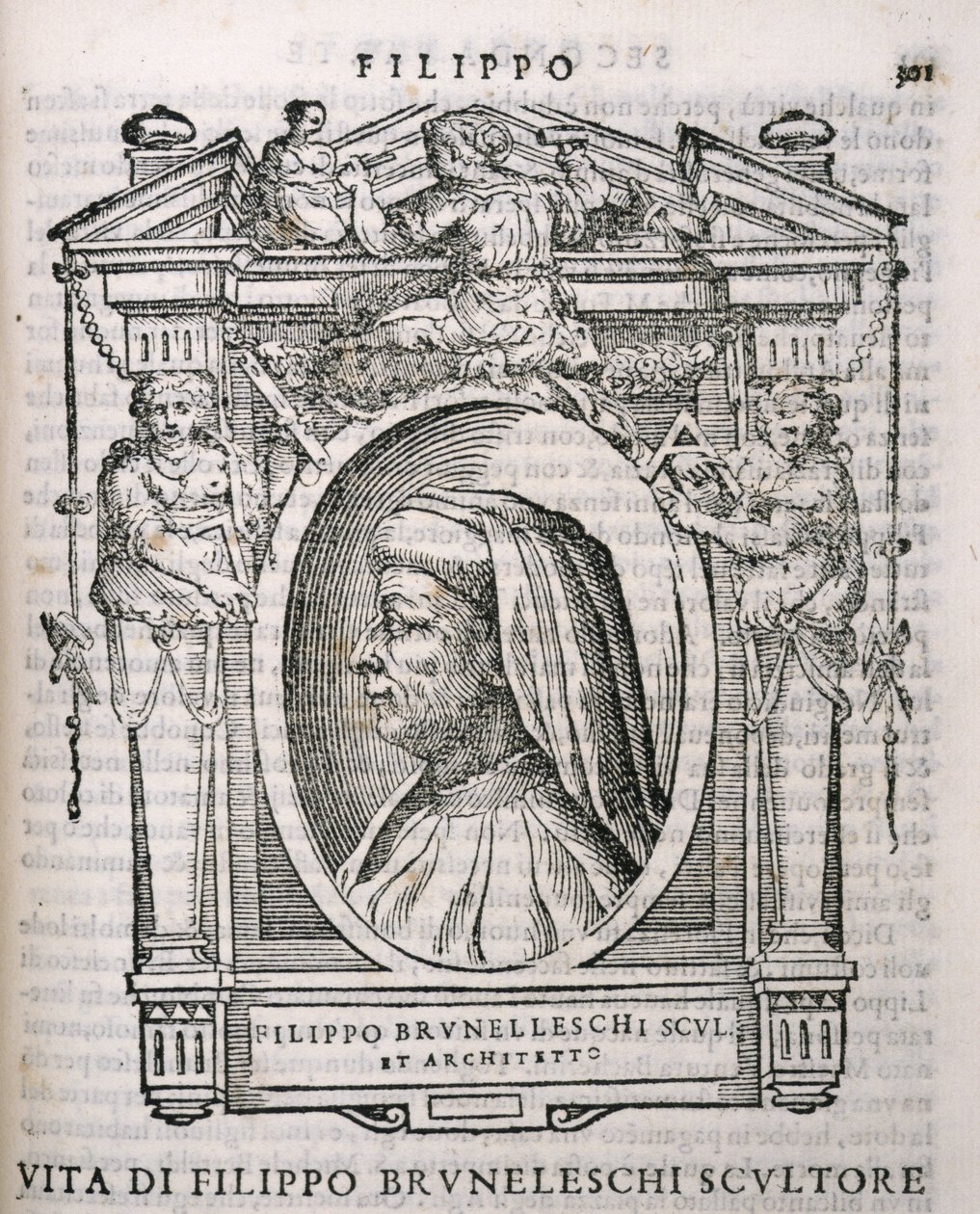 Porträt von Filippo Brunelleschi (1377-1446) aus Vasaris Leben der Künstler, erstmals veröffentlicht 1550 von Italian School