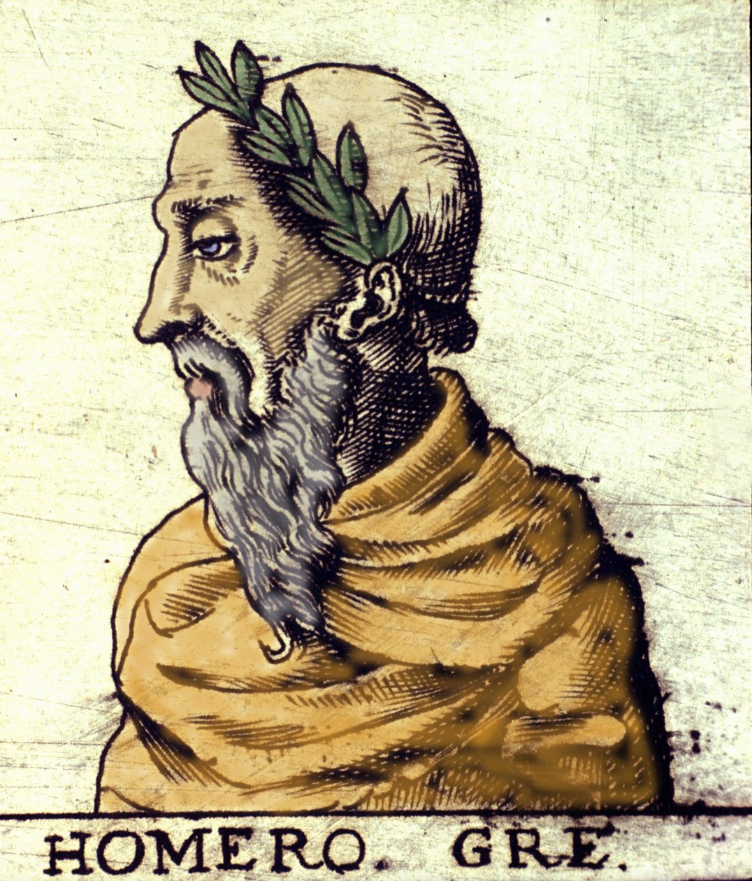 Porträt von Homer (9. Jahrhundert v. Chr.). Gravur von 1560 aus dem Atlas von Urbano Monte von Italian School