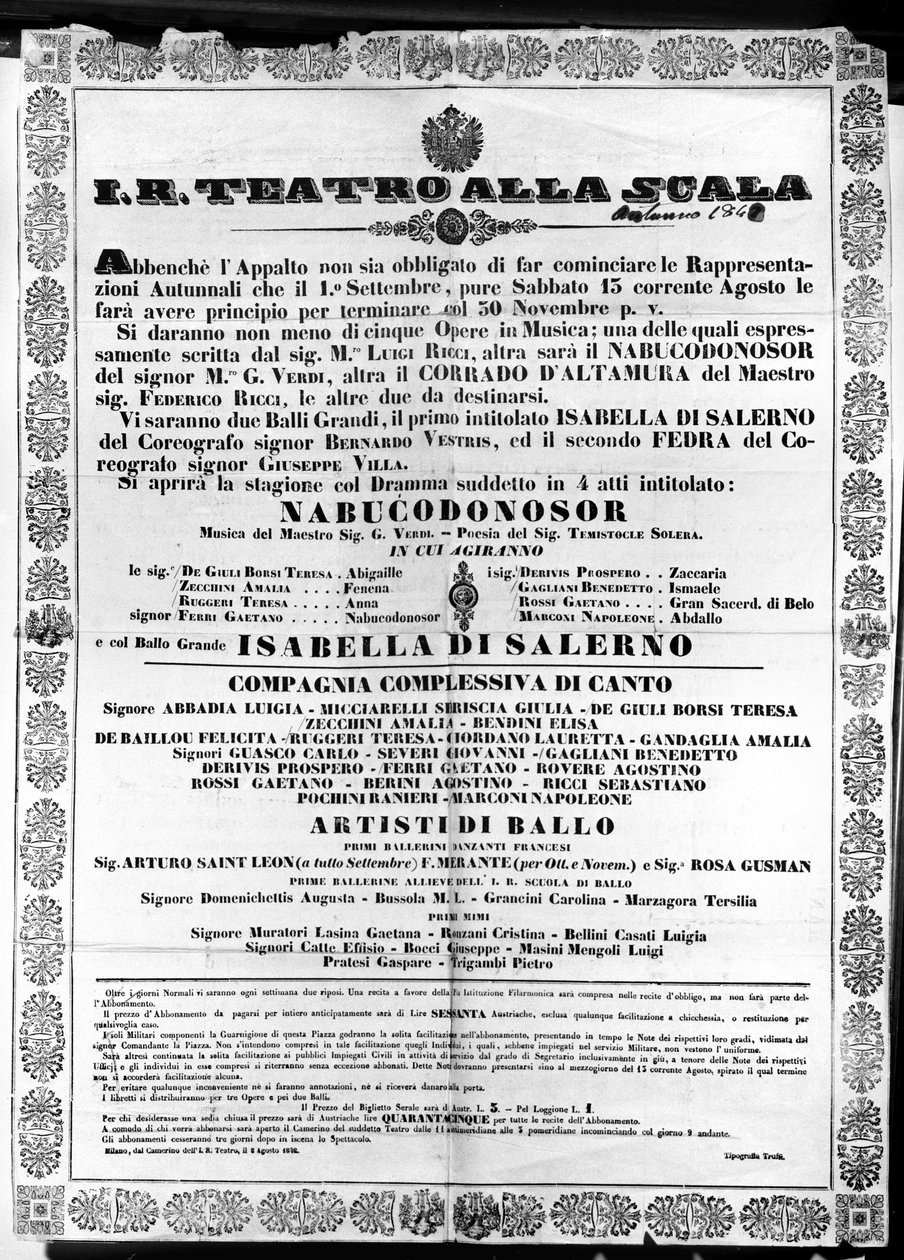 Plakat für I.R. Teatro alla Scala, 