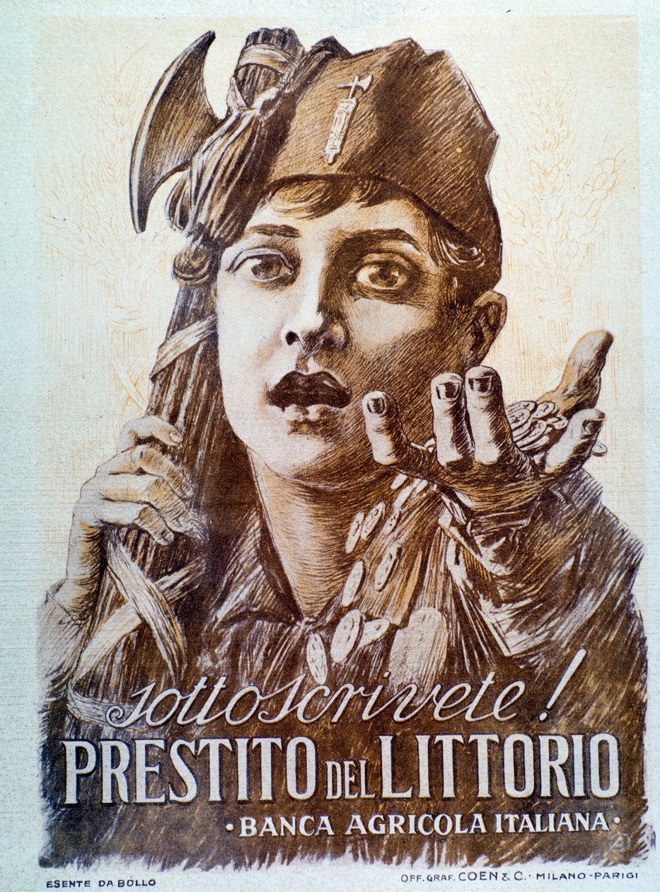 Faschistisches Propagandaposter für das Littorio-Darlehen von Italian School