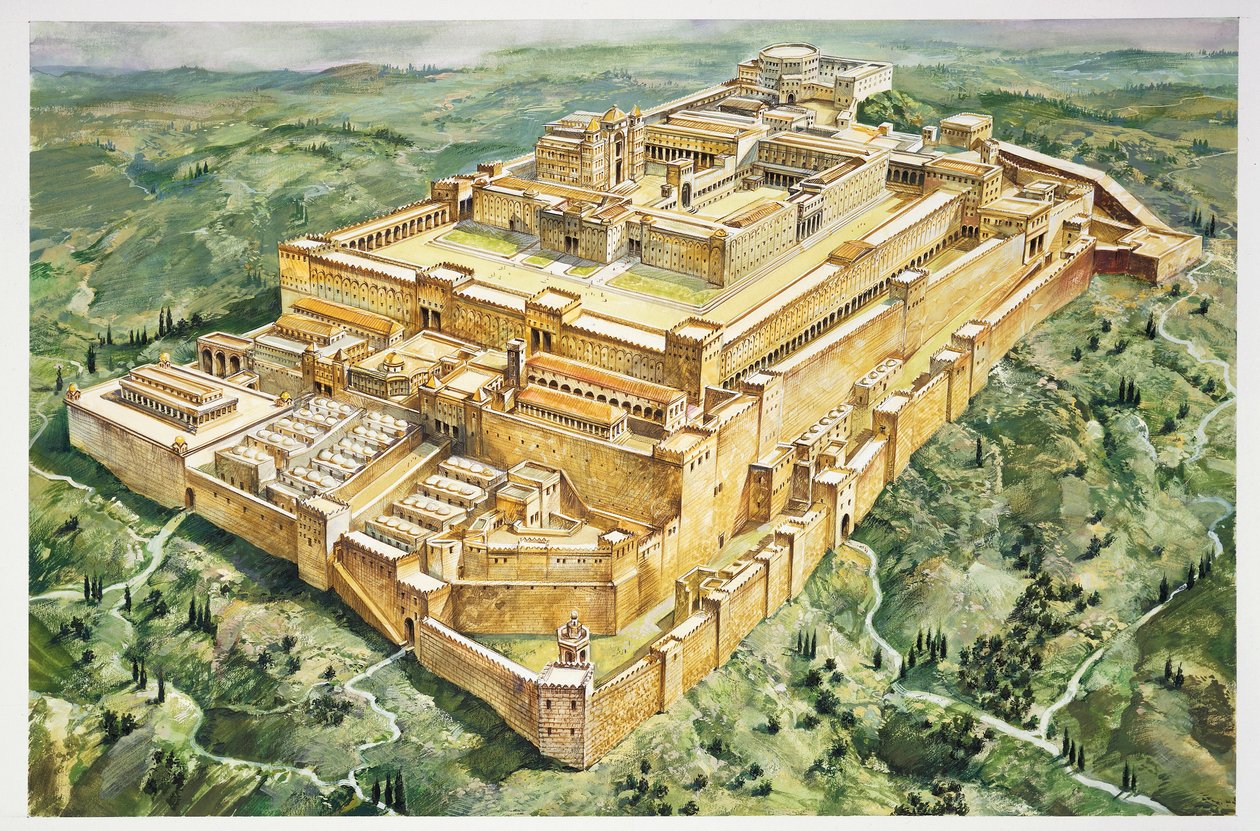 Rekonstruktion von Salomons Palast und dem Ersten Tempel von Italian School