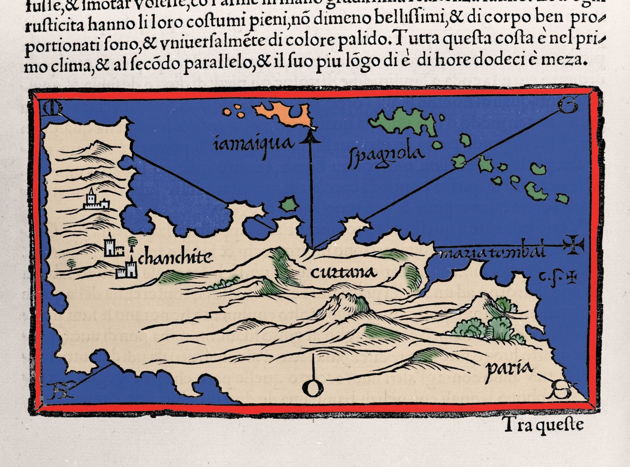 Darstellung der Karibischen Inseln und der Küsten Venezuelas. Isolario (Inselkarte) von Benedetto Bordone. Venedig 1547 von Italian School