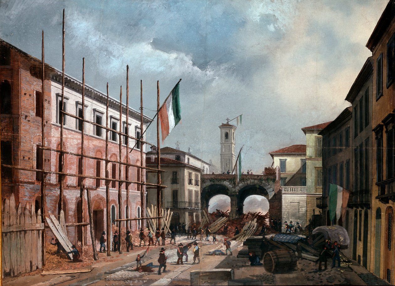 Revolutionen von 1848, Fünf Tage von Mailand: Verteidigung des Bogens von Porta Nuova am 19. März (Gemälde) von Italian School