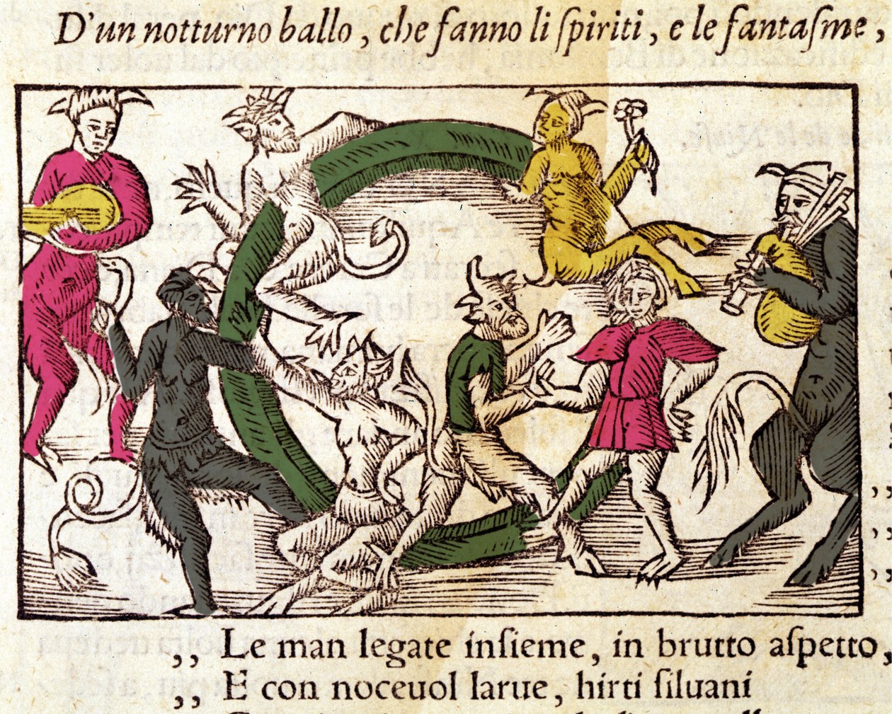 Sabbatzeremonie mit Hexen. Gravur von Olaus Magnus, schwedischer Geistlicher und Geograph, „Historia de Gentis Septentrionalibus“, Venedig von Italian School