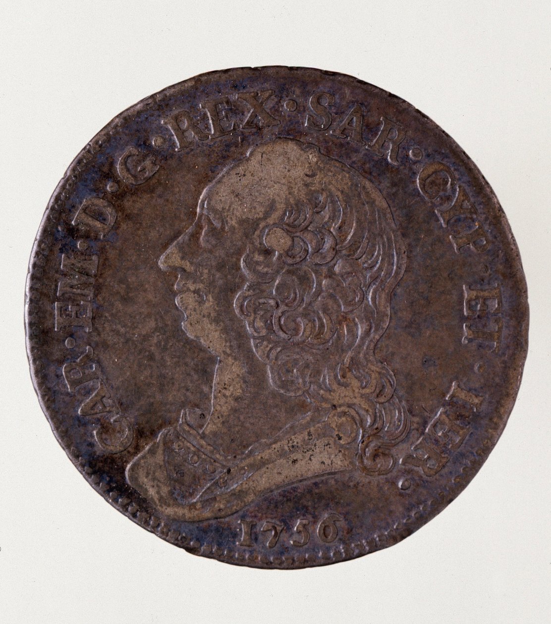 Silberne italienische Münze (halber Ecu) aus dem Königreich Sardinien: Herrschaft von Carlo Emanuele III. di Savoia (1701-1773) von Italian School