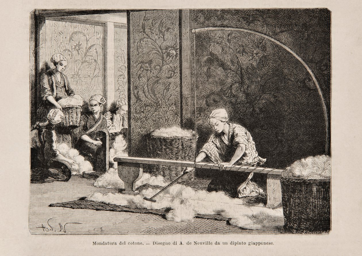 Baumwollspinnen, Japan, aus der italienischen Ausgabe von Tour du Monde, 1869 von Italian School