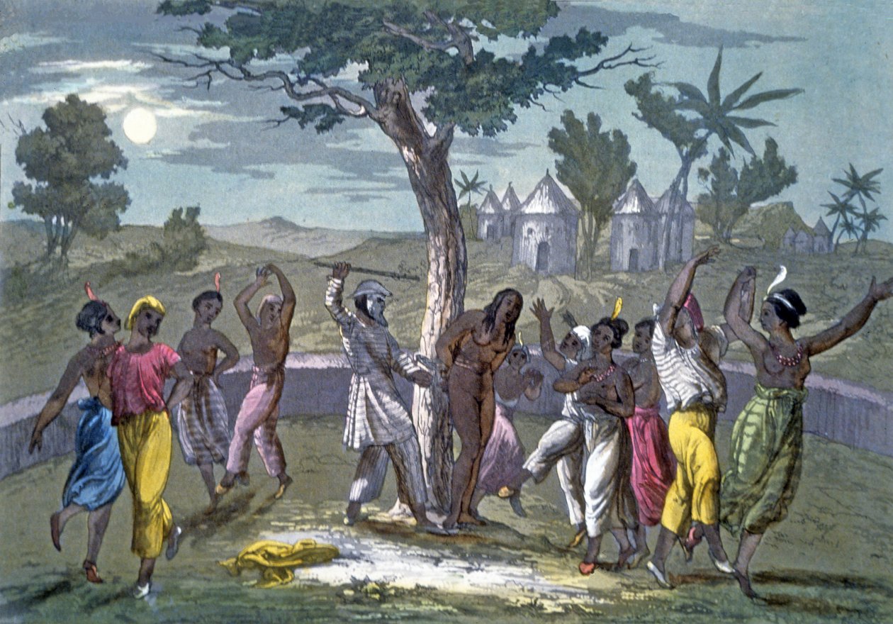Der Tanz des Mombo-Jombo, nach den Reisen von Mungo Park, aus A History of Costume von J. Ferrario, veröffentlicht ca. 1820 von Italian School