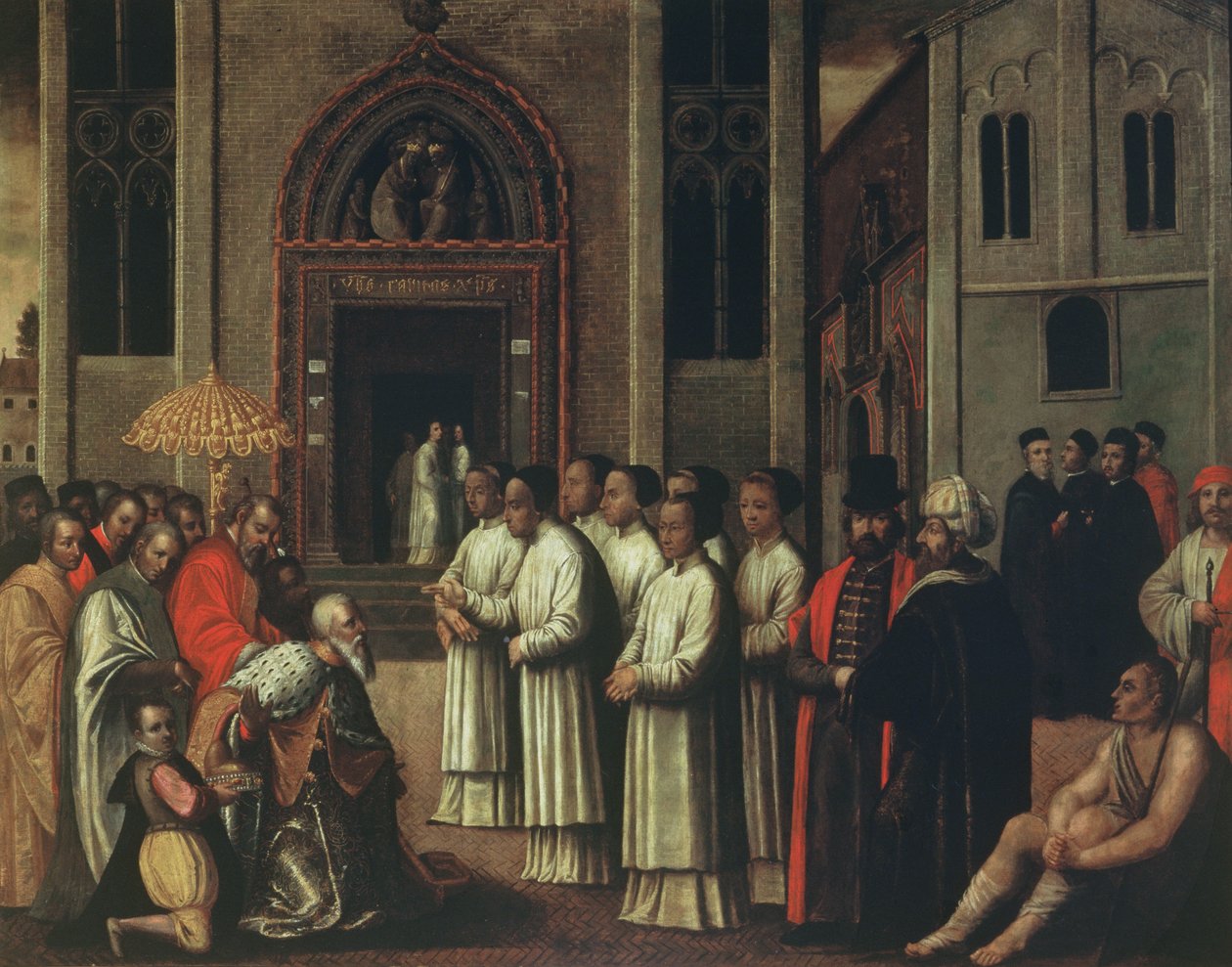 Der Doge Ziani trifft Papst Alexander III. (1105-81) in der Carita im Jahr 1172 von Italian School