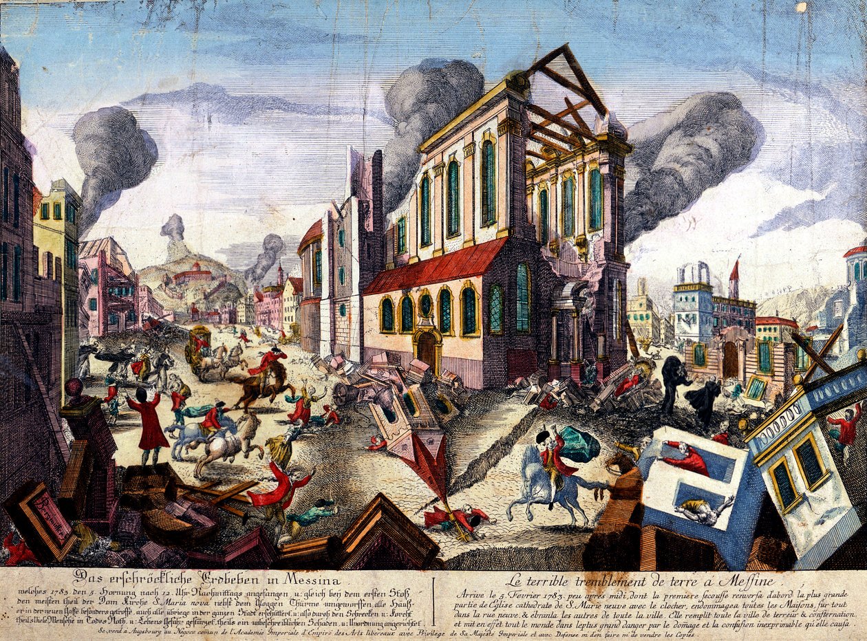 Das Erdbeben von Messina im Jahr 1783 (kolorierte Gravur) von Italian School