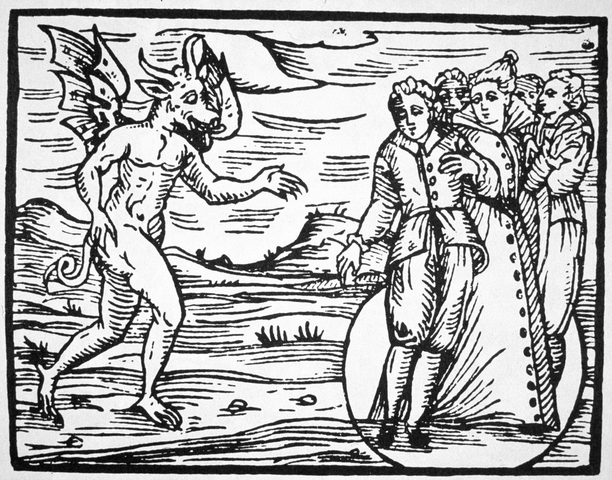 Die Beschwörung des Teufels, Kopie einer Illustration aus Compendium Maleticarum von Fr M Guaccius, Mailand 1608, verwendet in einer Geschichte der Magie, veröffentlicht Ende des 19. Jahrhunderts von Italian School