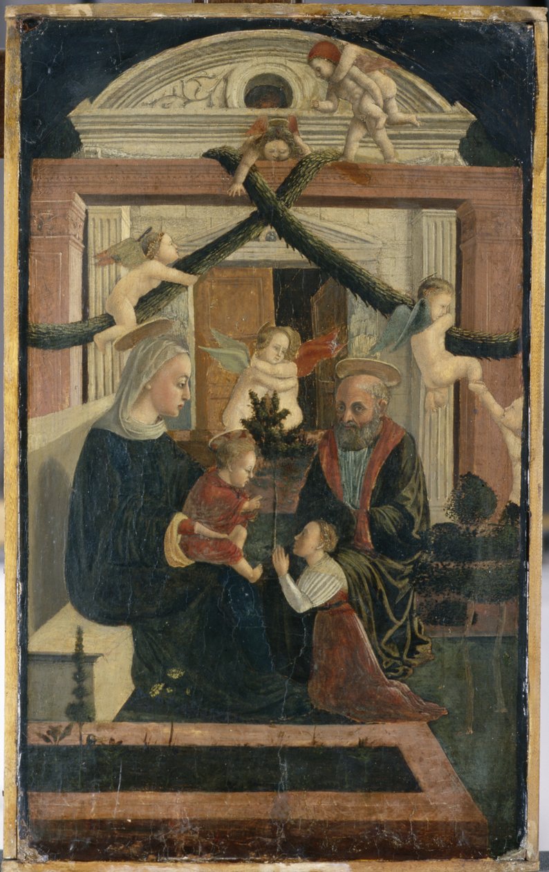 Die Heilige Familie mit Stifter im Gebet und spielenden Engeln, ca. 1460 von Italian School