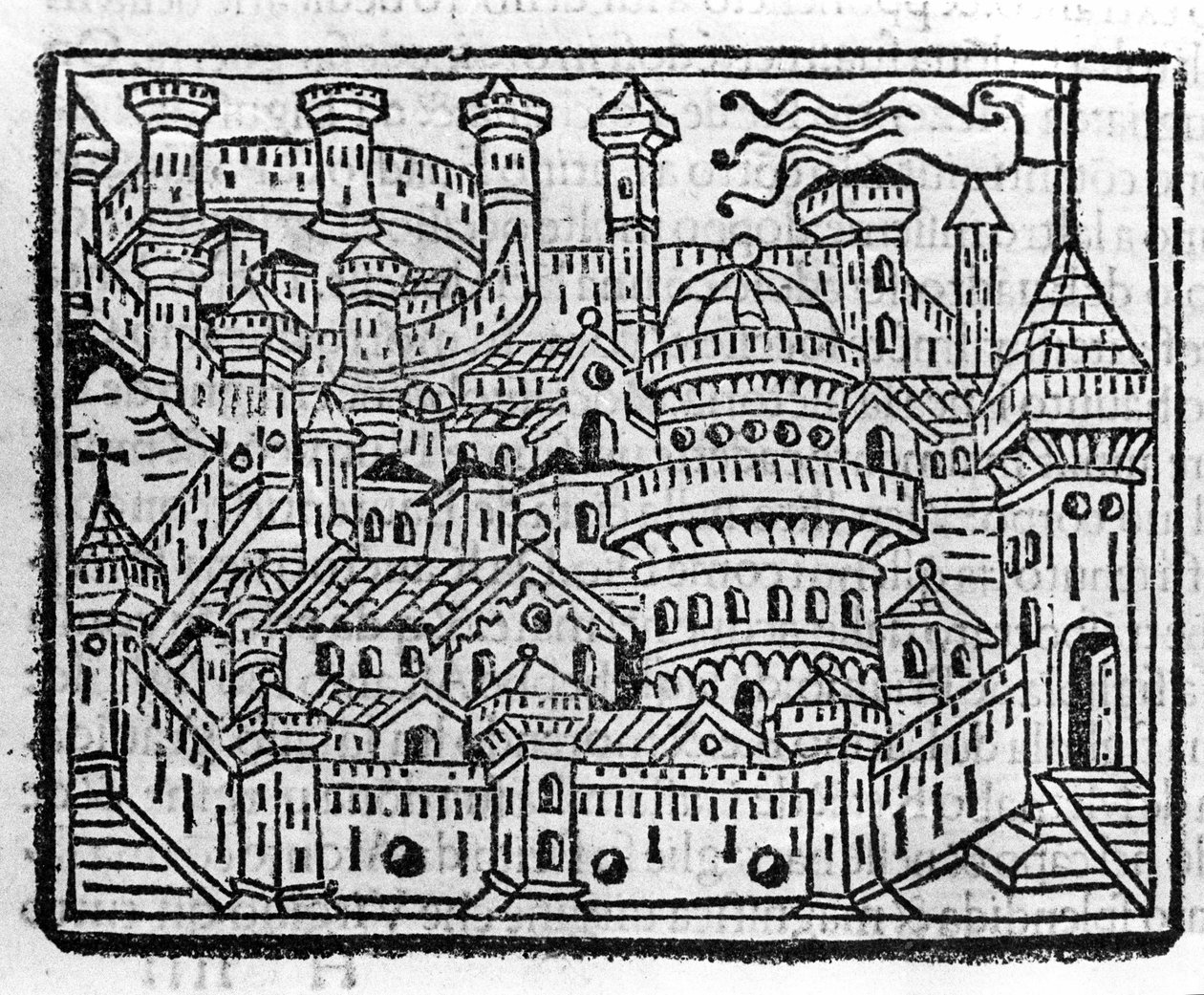 Ansicht der Stadt Aosta in Italien. Gravur in „Supplemento alle cronache“ von Fra Jacopo Filippo Foresti, Venedig von Italian School