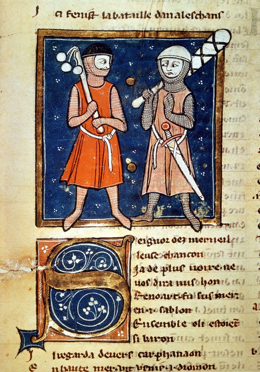 Krieger mit Keulen - im „Moinage von William“, Manuskript des 13. Jahrhunderts. Biblioteca Trivulziana. Mailand von Italian School