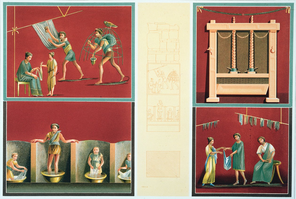 Waschen und Trocknen von Wäsche, Kopie von einem pompejanischen Fresko von Italian School