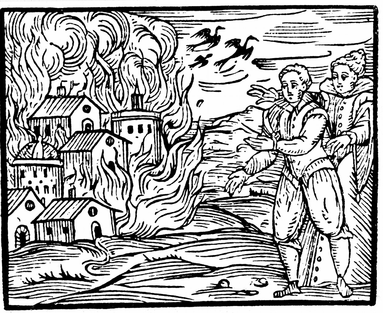 Hexen zerstören ein Haus durch Feuer, Schwaben 1533, Illustration aus Compendium Maleficarum von Francesco Maria Guazzo, 1608 von Italian School