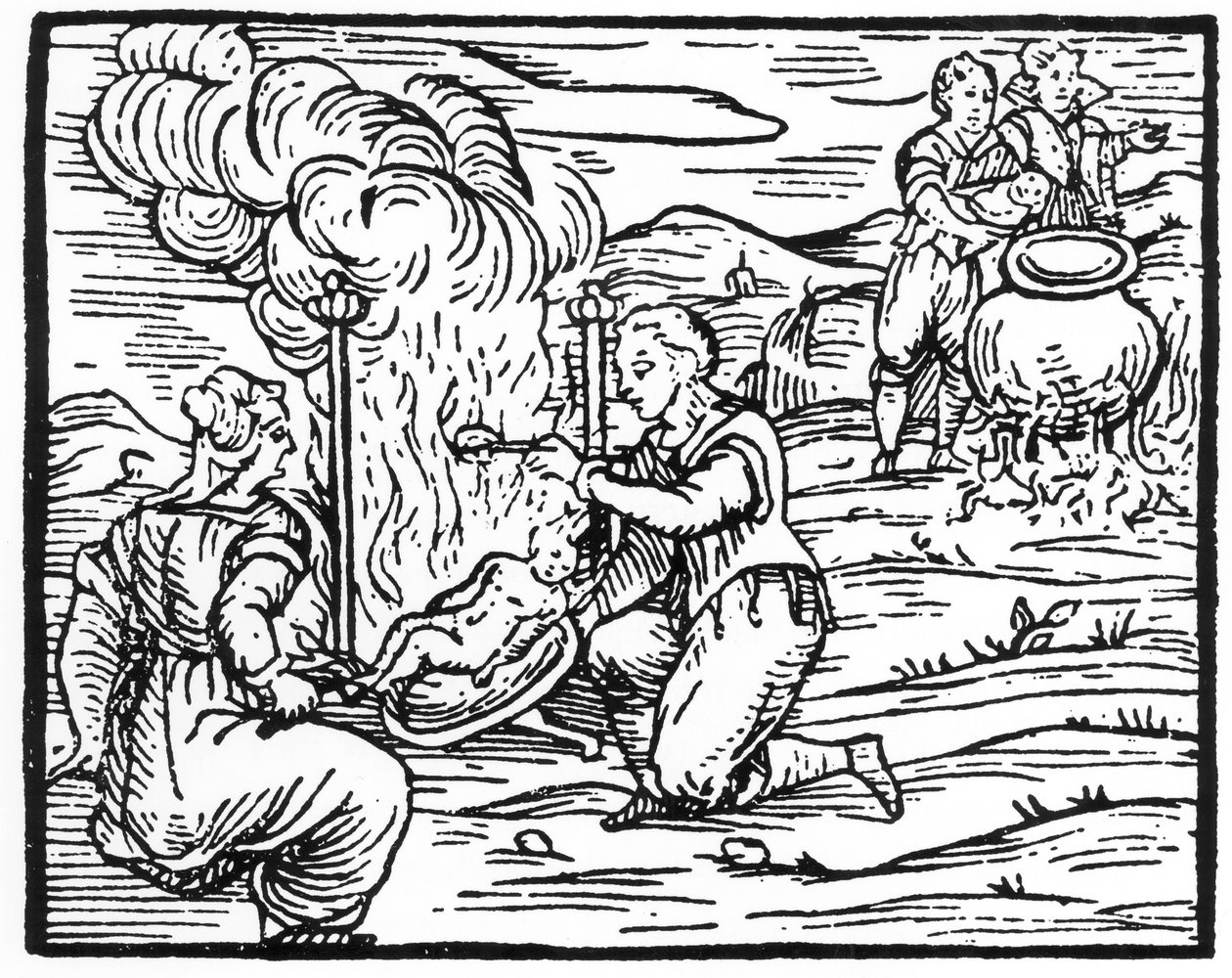 Hexen braten und kochen Säuglinge, Kopie einer Illustration aus Compendium Maleticarum von Fr M Guaccius, Mailand 1608, verwendet in Geschichte der Magie, veröffentlicht Ende des 19. Jahrhunderts von Italian School