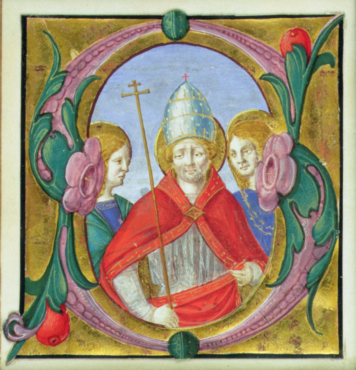 Historisierte Initiale S, die St. Gregor und zwei Heilige zeigt von Italian School Italian School
