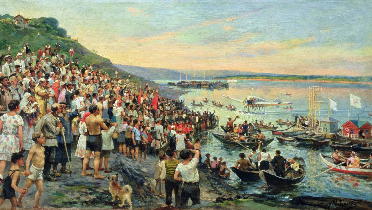 Ankunft eines Wasserflugzeugs in Uljanowsk im Jahr 1927 von Ivan Petrovich Guryev