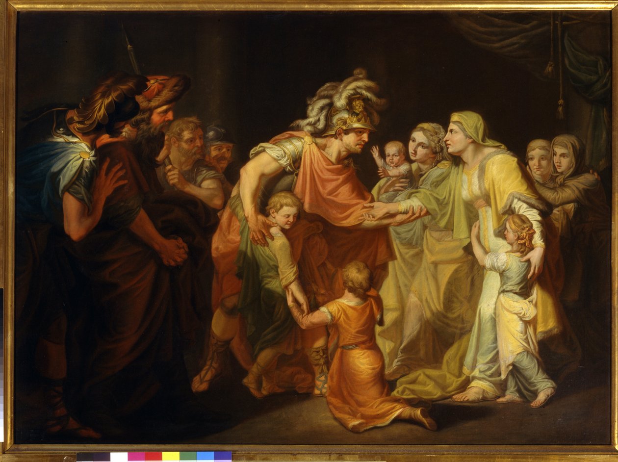 Der russische Prinz Sviatoslav I. trifft seine Familie in Kiew nach dem Feldzug an der Donau 967 von Ivan Akimovich Akimov