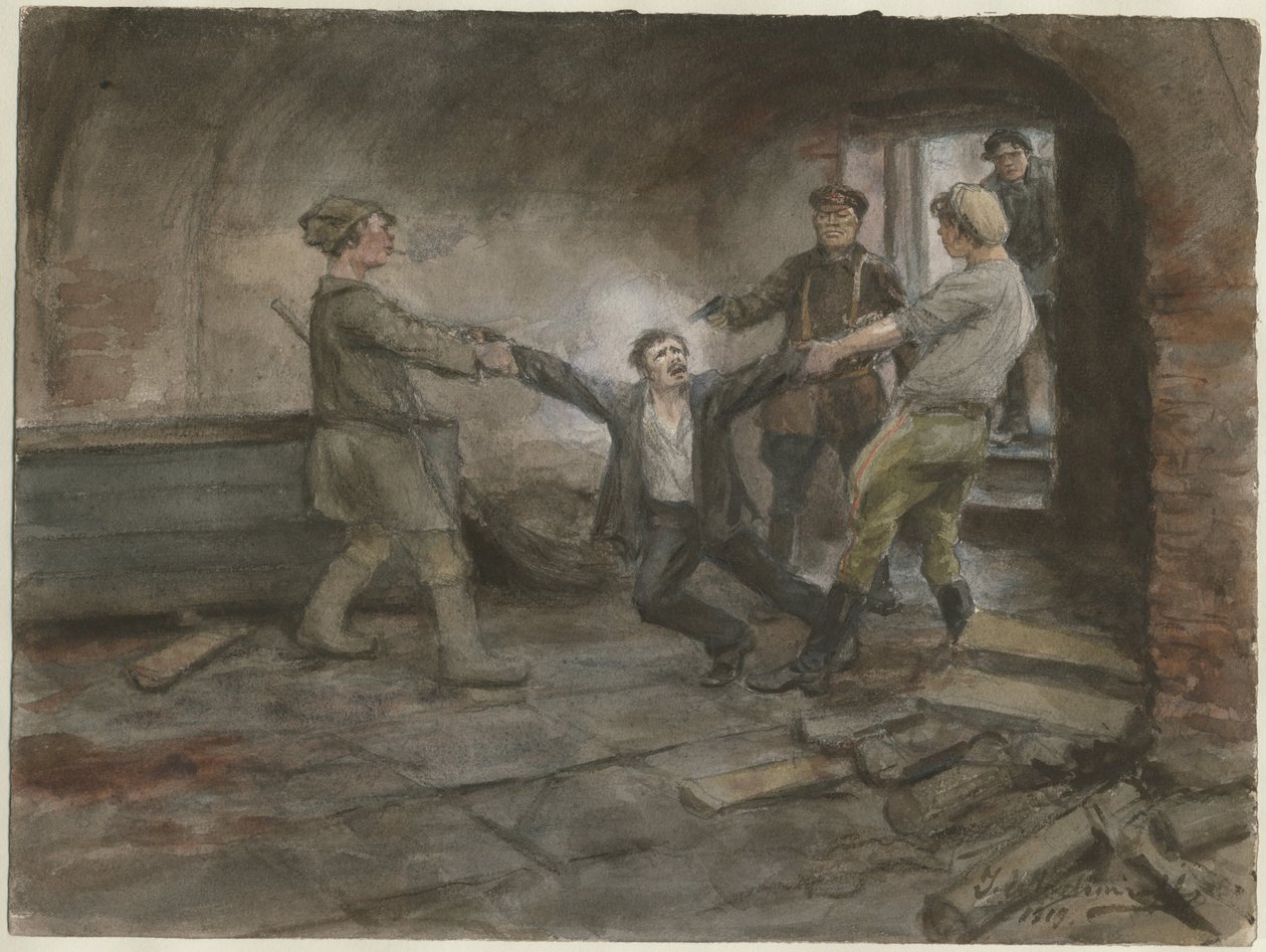 Mann wird festgehalten und hingerichtet aus der Aquarellserie Russische Revolution von Ivan Alexeyevich Vladimirov