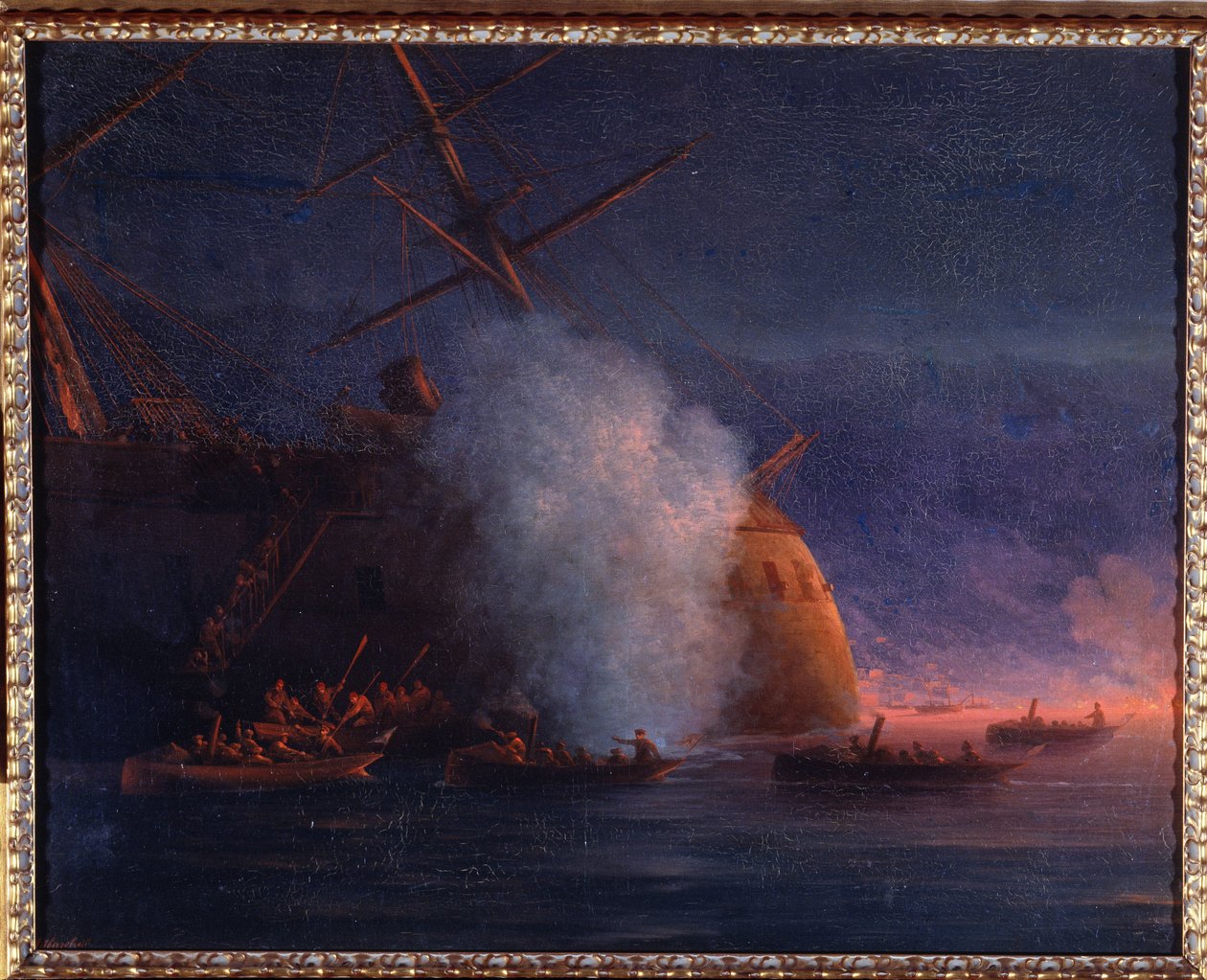 Russisch-Türkischer Krieg von 1877-1878: Der Angriff der russischen Segelschiffe auf das türkische Panzerschiff Assari Shevket im Schwarzen Meer, 12. August 1877 von Ivan Konstantinovich Aivazovsky