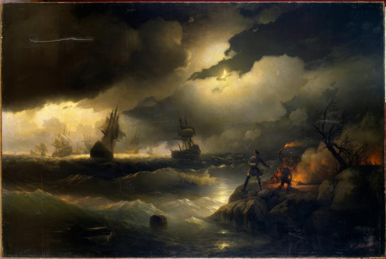 Peter der Große zündet bei Krasnoi Gorka ein Leuchtfeuer an von Ivan Konstantinovich Aivazovsky