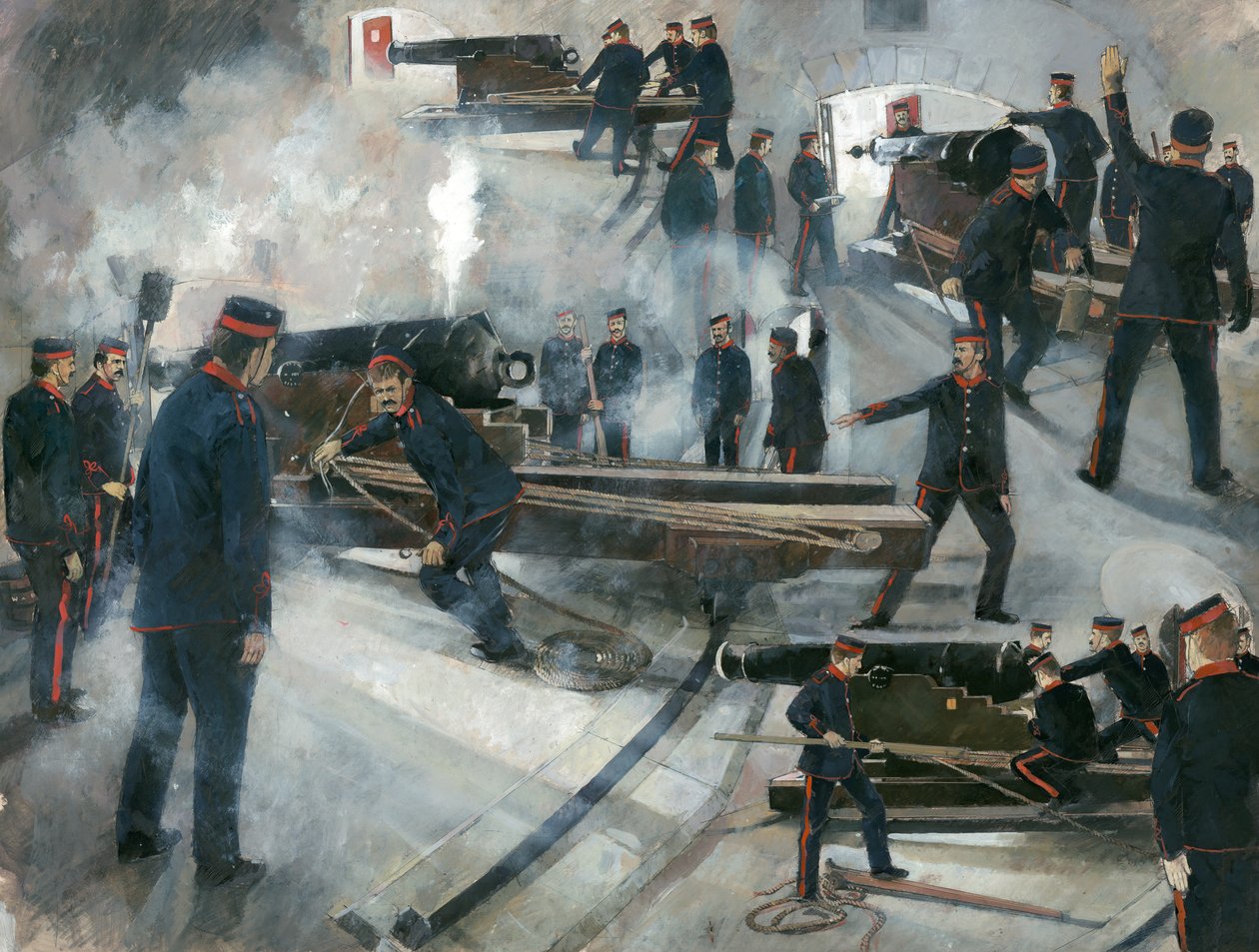 Geschützmannschaft, Dartmouth Point Battery Kasematten im Dartmouth Castle im späten 19. Jahrhundert von Ivan Lapper