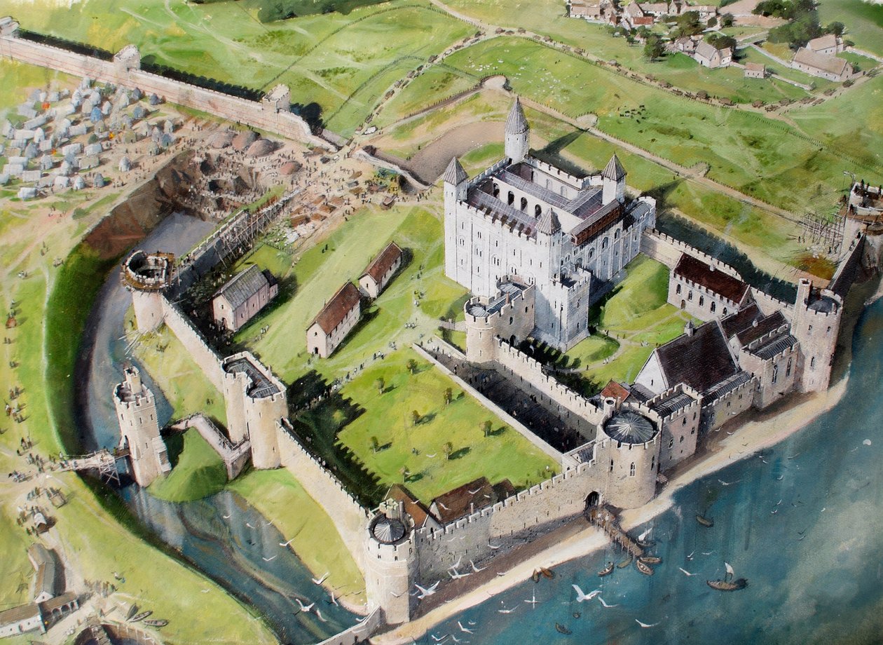 Rekonstruierte Ansicht des Tower of London von Südwesten um 1240 von Ivan Lapper