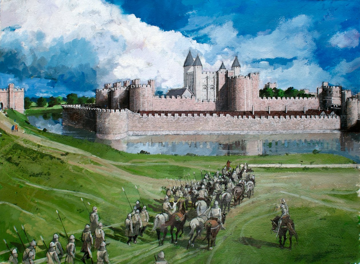 Rekonstruierte Ansicht des Tower of London, zeigt die vollendete äußere Ringmauer von König Edward I. im Jahr 1300 von Ivan Lapper
