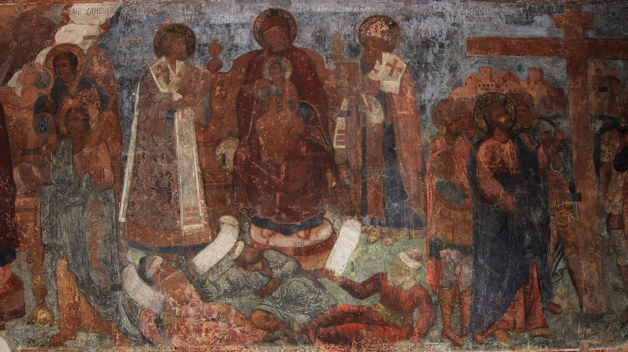 Fresko in der Kathedrale Unserer Lieben Frau vom Zeichen, Nowgorod, frühes 18. Jahrhundert von Ivan Yakovlevich Bakhmatov