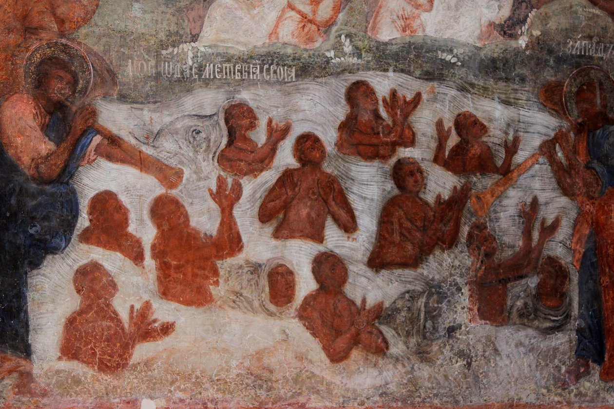 Fresko in der Kathedrale Unserer Lieben Frau vom Zeichen, Nowgorod, frühes 18. Jahrhundert von Ivan Yakovlevich Bakhmatov