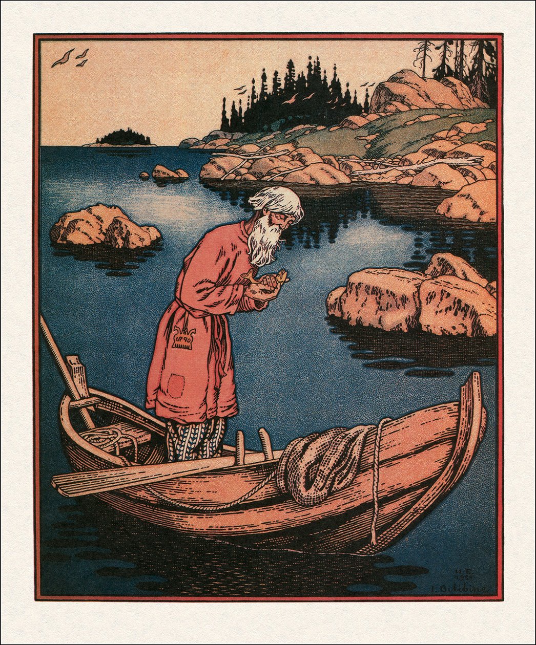 Illustration zu Die Geschichte vom Fischer und dem Fisch, 1933 von Ivan Yakovlevich Bilibin
