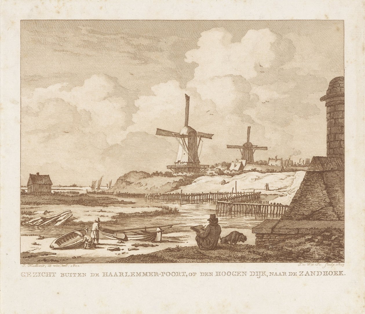 Ansicht außerhalb des Haarlemmerpoort in Amsterdam mit einem sitzenden Zeichner von Izaak Jansz. de Wit