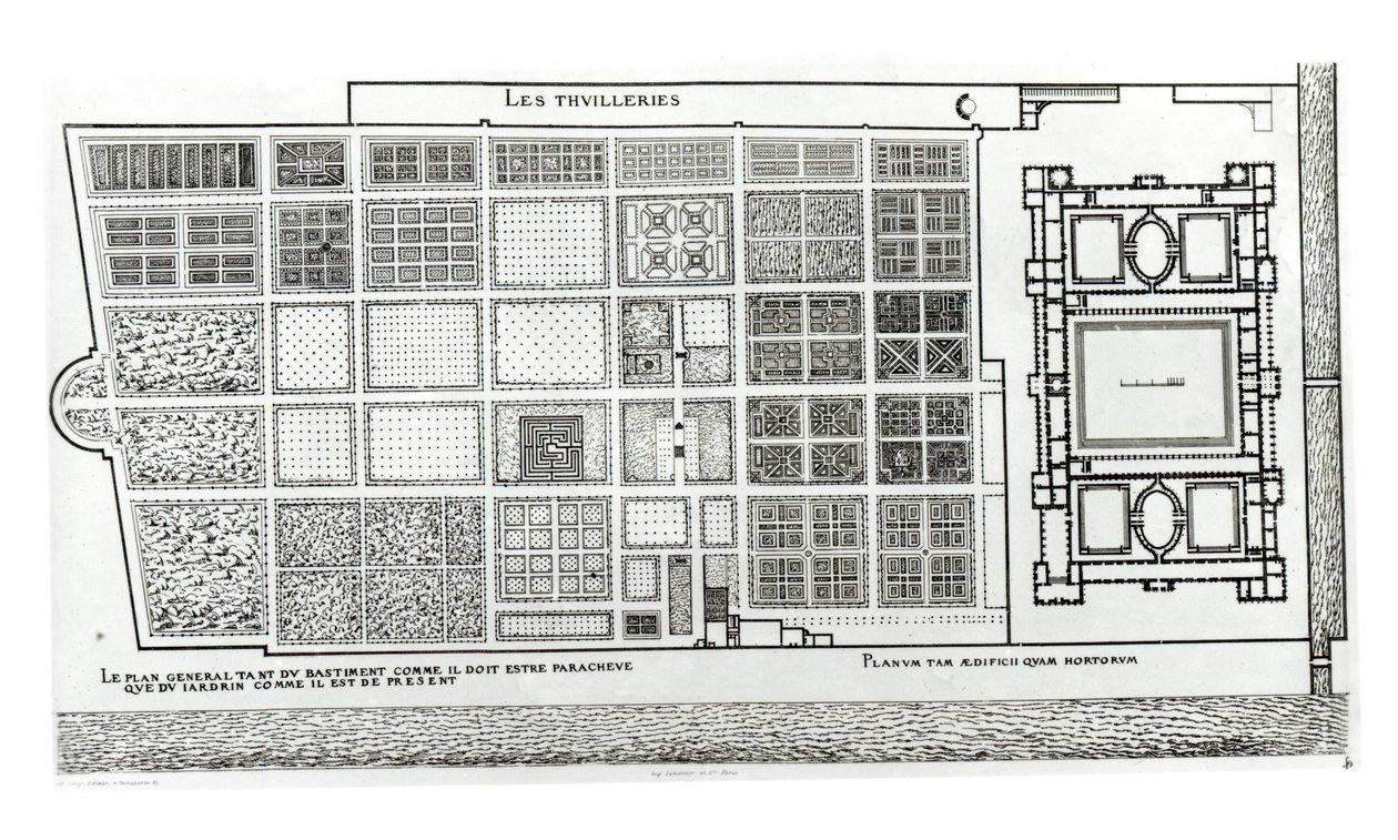 Plan des Palastes und Gartens der Tuilerien in Paris im 16. Jahrhundert, veröffentlicht von A. Levy, 19. Jahrhundert von J. Androuet Ducerceau