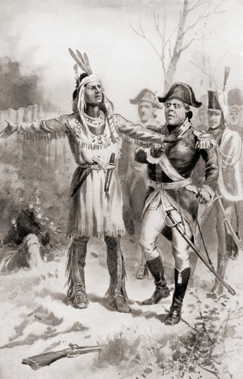 Tecumseh tadelt General Proctor für den Rückzug während der Schlacht an der Themse, auch bekannt als die Schlacht von Moraviantown, die Teil des Krieges von 1812 war, aus Die Geschichte unseres Landes, veröffentlicht 1905 von J. Steeple Davis
