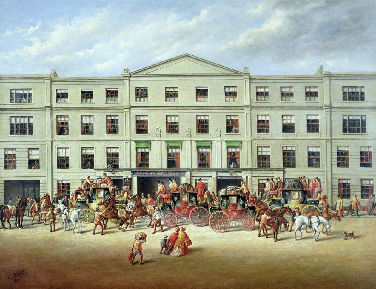 Pferdewechsel vor dem Plough Inn, Cheltenham, 1870 von J.C. Maggs