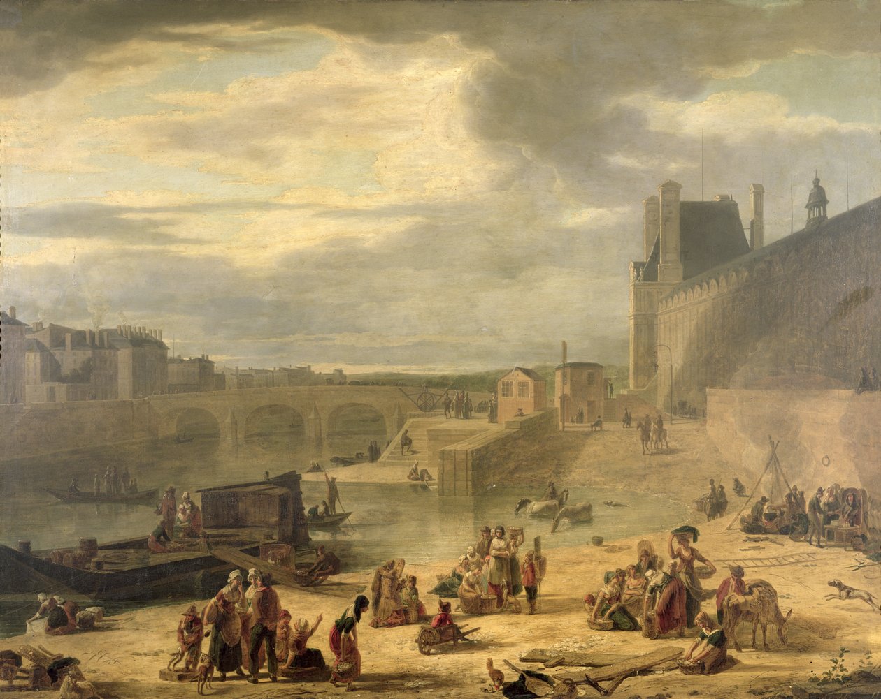 Ansicht der Großen Galerie des Louvre, der Tuilerien und der Pont Royal, ca. 1795 von J.F. De Pelchin