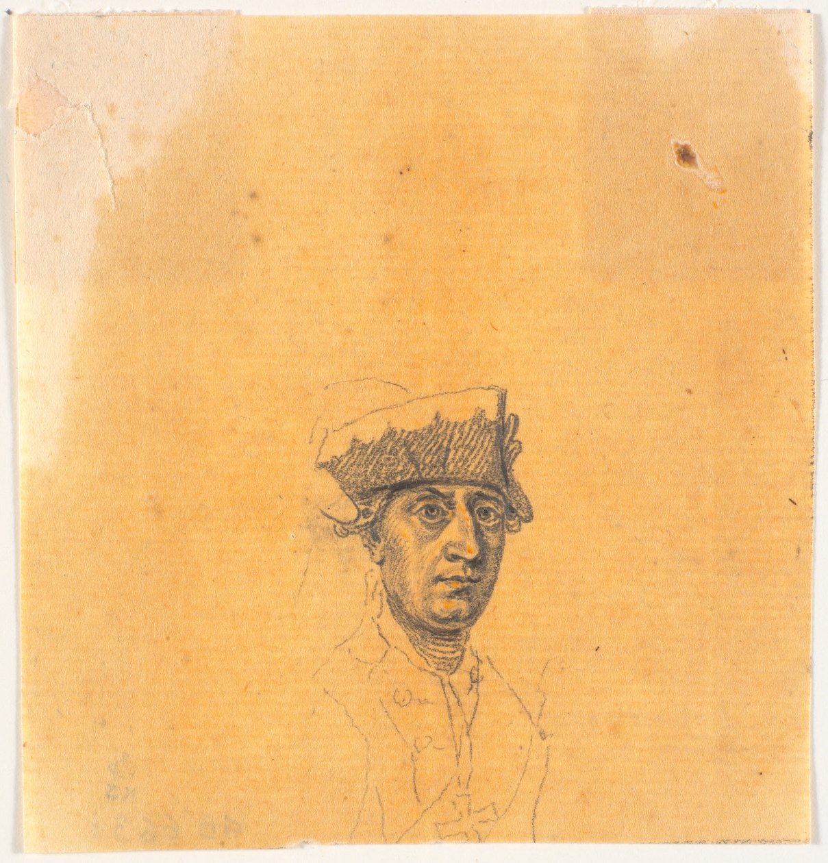 Vorarbeit zu einem der Köpfe für den Stich: Friedrich der Große reitet nach einer Revue in Potsdam nach Hause von J.F. Clemens