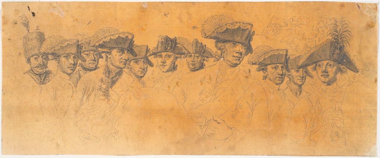 Vorarbeit zum Stich: Friedrich der Große reitet nach einer Revue in Potsdam nach Hause von J.F. Clemens