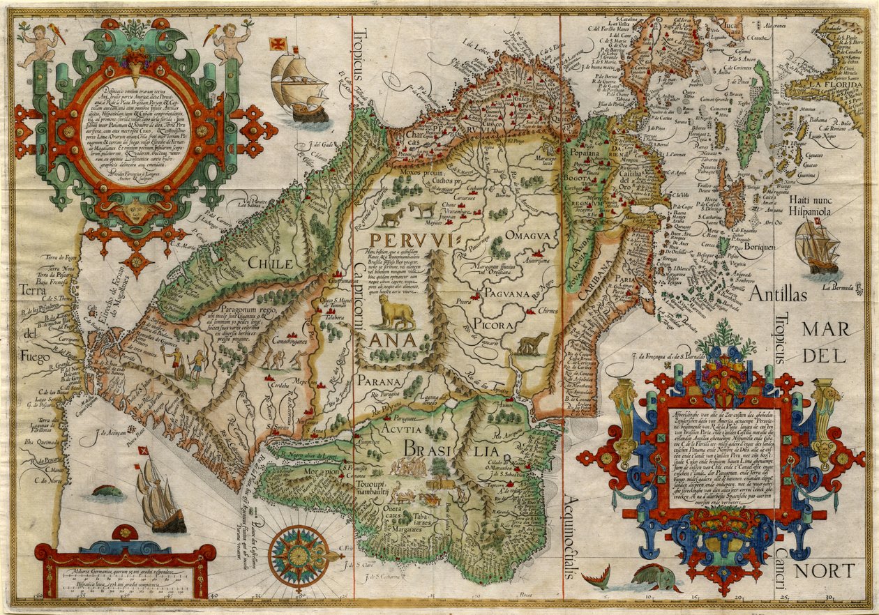 Delineatio omnium orarum totius Australis parties Americae, um 1596 von J.H. & van Langren A.F. (1571-1644) Linschoten