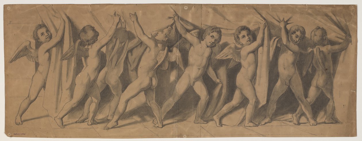 Entwurf für den Vorhang des Königlichen Theaters; Putti, die den Vorhang zur Seite ziehen von J.L. Lund