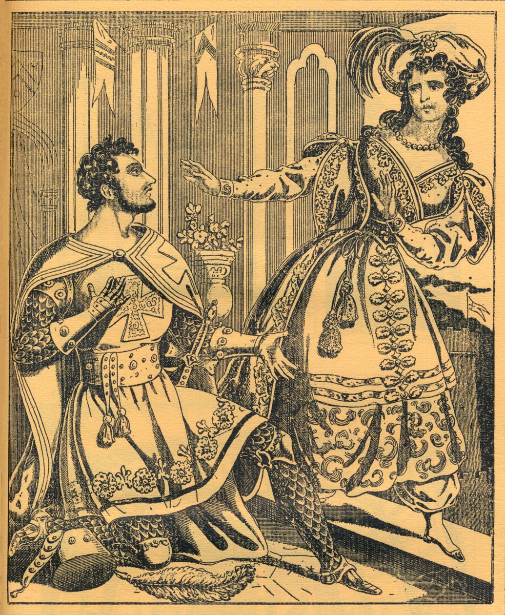 Ivanhoe: Sir Brian de Bois Guilbert & Rebecca, 19. Jahrhundert von JL Marks