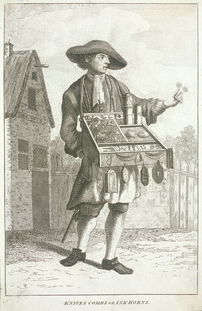 Messer, Kämme oder Tintenfässer, Cries of London, ca. 1750 von JM