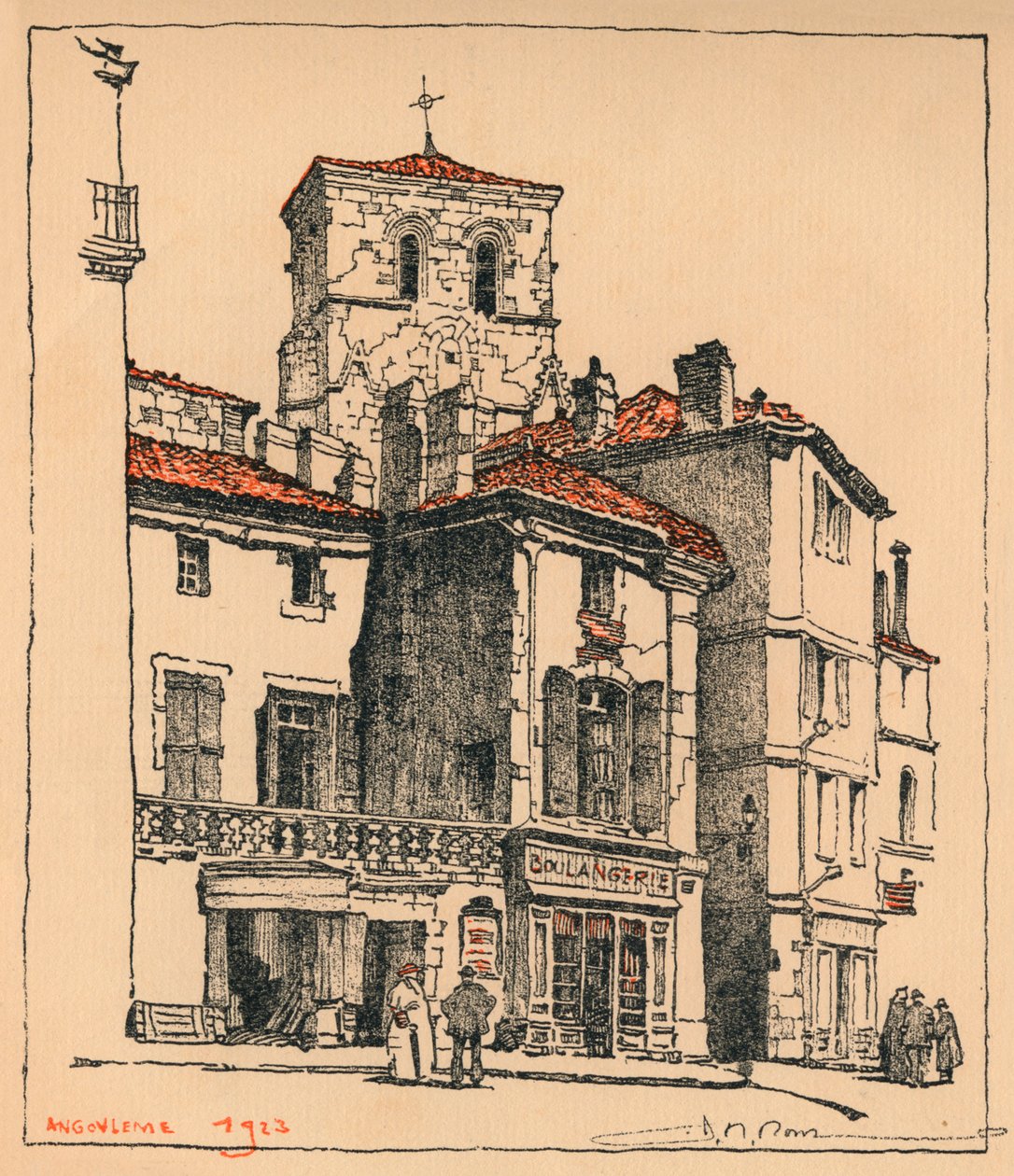 Der Place du Murier mit dem Turm der Kirche St. Andre in Angouleme, Frankreich von JR Rowe