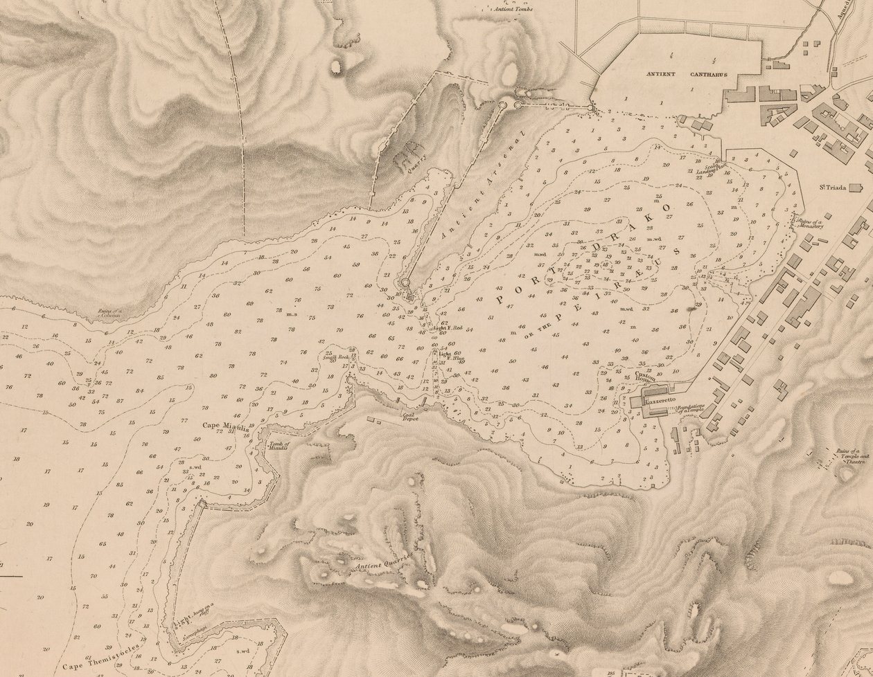 Griechenland, der Peiraeus oder Hafen Drako, vermessen von Kommandant Thomas Graves, H.M.S. Beacon 1840 (Detail) von J. & C. Walker