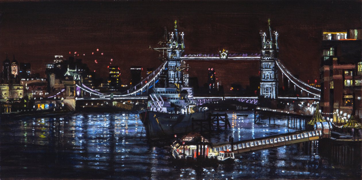 HMS Belfast bei Nacht, 2000 von J Hugh L Beattie