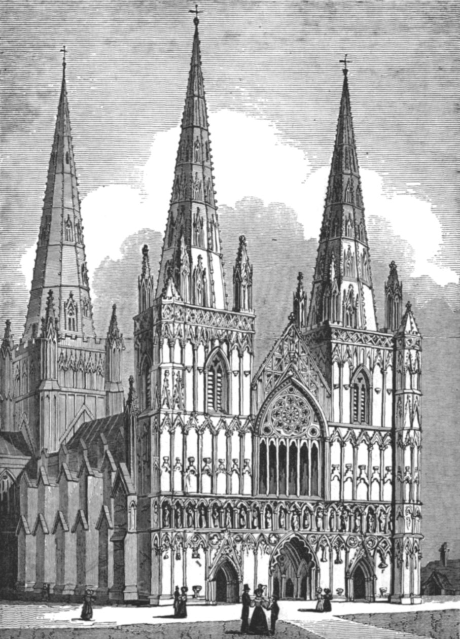 Westfassade der Kathedrale von Lichfield, Staffordshire, um 1843 von J. Jackson