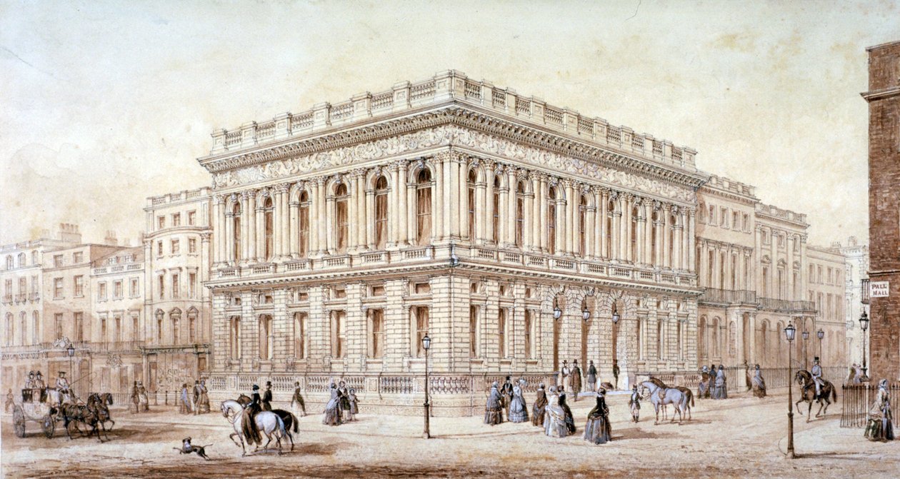 Ansicht des Army and Navy Club auf Pall Mall, Westminster, London, ca. 1853 von J Marchant